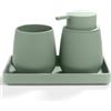 AJEUNGAIN Set Bagno Verde - Dispenser Sapone, Portaspazzolino, Vassoio da Vanity, Moderno Accessori Bagno con Rivestimento in Gomma, Organizzatore da Banco Decorativo (Verde)