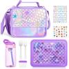 JYPS 3PZ Lunch Box Set, Borsa Termica Porta Pranzo, Bento Box, Borraccia per Bambini, Senza BPA Microonde e Lavastoviglie, con Cucchiaio e forchetta, Porta Pranzo con Scomparti per Scuola (Sirena)