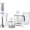 Braun MQ5245WH Minipimer con 5 ANNI DI ASSISTENZA, Frullatore ad immersione, 1000W, 4 accessori, 21 velocità di lavorazione, antischizzo, bianco/grigio