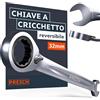 PRESCH Chiave a cricchetto 32mm reversibili - Angolo di ritorno minimo (2,7°, 135 denti) - Inclinazione di 15° per spazi ristretti - Chiave con cricchetto di precisione e robuste