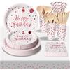 PYAILI Compleanno Stoviglie Oro Rosa Bianco 193 Pezzi Set Include Piatti, Tovaglioli, Tazze di Carta, Adatto a Tutti i tipi di Feste a Tema -24 Ospiti