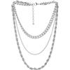 COOLSTEELANDBEYOND Collana con Catene a Strati in Acciaio per Uomo, Set di Catene Rope, Cuban e Curb in Argento, Chiusura Regolabile