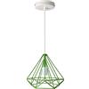 DC VOLTAGE 1 Testa a Forma di Diamante Gabbia di Metallo Lampada a Sospensione Plafoniere Moderna 95 cm Lampadario a Sospensione Industriale retrò Regolabile, Verde Con Lampadina