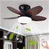 LASANYA Ventilatore da Soffitto con Luce e Telecomando Soggiorno Lampadario Ventilatore da Soffitto a 5 Pale Dimmerabile Per Camera da Letto Reversibile, 6 Velocità, Motore DC-Black-Wood||65CM