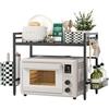 NETEL allungabile mensola microonde a 2 Livelli,supporto microonde salvaspazio Con porta fazzoletti e cestino portaoggetti,scaffale da cucina，Organizzatore di Stoccaggio per Cucina con 8 Ganci, Nero