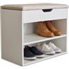 MAKA change your life quality MAKA Scarpiera Cassapanca Ingresso con Seduta, Panchetta da Ingresso con Cuscino Imbottito L60xP30xA48 cm, Capacità Seduta 100 Kg, 3 Scomparti a Scaffale, Legno Resistente (Bianco A)