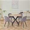 GrandCA HOME Set Tavolo e Sedie da Pranzo, Tavolo Rotondo da 100 cm e 4 Sedie in Velluto Nordico, Adatto a Soggiorno, Sala da Pranzo e Cucina (Venatura del Legno Chiaro + Grigio)