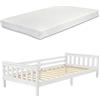 [en.casa] Letto per Bambino/Ragazzo con Materasso Ipoallergenico a Schiuma Fredda 90x200 cm Letto di Design Moderno in Legno di Pino con Testiera e Pediera - Bianco