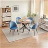 GrandCA HOME Set Tavolo e Sedie da Pranzo, Tavolo Rotondo da 100 cm e 4 Sedie in Velluto Nordico, Adatto a Soggiorno, Sala da Pranzo e Cucina (Venature in Legno Scuro + Blu)