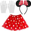 BALINCO Costume da topo con gonna tull + cerchietto con fiocco rosso e pois bianchi + guanti bianchi per bambina