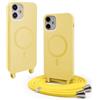 CUZZCASE Cover compatibile con iPhone 12 Mini(5.4),Cover Magnetica[Compatibile con MagSafe],Bumper con Laccio,regolabile Lanyard TPU Corda Silicone Case-giallo