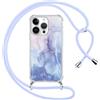 ZhuoFan Custodia con Cordino per iPhone 16 Pro 6,1, Trasparente Aesthetic Disegni Marmo Cover con Collana, Morbido Telaio in Silicone TPU + Rigido PC Bumper Antiurto Case con Laccio, 07
