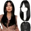 XFSRG Topper Capelli Veri Donne Clip in Naturale Testa Morbida Umani Toupet Capelli Lisci per Cosplay Quotidiano(1B# Nero)
