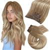 Moresoo Extension Capelli Veri Clip 55 cm 120 g 7 Pezzi Ombré #8/22/8 | Fissaggio Rapido, Ciocche Selezionate, Stile Seducente, Alta Resistenza, Sfumatura Dolce