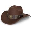 Mealah Cappello da Cowboy in Feltro da Donna e Uomo, Classico, Arrotolabile, con Fibbia per Cintura, Fedora (M), Nero con Testa di Toro, Cintura-2, M