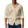 MEDUOLA Camicia di Lino da Uomo Maniche Corte Collo Alto Cotone Camicia Casual Camicia di Lino Camicia Estiva Spiaggia Camicia Casual con Tasche M,Azzurro