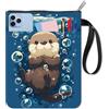 CRASPIRE Custodia per Libri Otters Protezione per Libri con Animali Marini Copertine per Libri Blu per Libri Tascabili Copertina per Libri In Tessuto Lavabile con Cerniera e Tasca Extra Sulla Manica