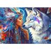 Bowetile Diamond Painting Art Kits Donna indiana e lupo, Pittura 5D Diamante Halloween Animale Fai da Te per Adulti, Principianti con Strass Ricamo a Punto Croce, Decorazione Casa e Pareti 30x40 cm