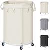 efluky 150L Grande Cesto Biancheria Sporca con Ruote, Cesto Portabiancheria per Telaio Metallico e Borsa Oxford Impermeabile Cesta Panni Sporchi per Camera da Letto, Bagno, Lavanderia, Beige