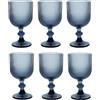 GMMH Set di 6 bicchieri da vino colorati vintage con goffratura (linea/blu/350 ml), bicchieri da spumante, caraffa, tazza da dessert, calici in vetro, bicchiere da vino, acqua e spumante