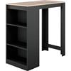 MB Muebles Bonitos, Tavolo Alto da Bar Kyra, Barra da Cucina in Stile Moderno con 3 Ripiani, Melamina Opaca, Nero e Somoma, 110x103x50cm