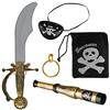 BALINCO Set pirata 5 pezzi composto da sciabola + benda sull'occhio + orecchino d'oro + telescopio + borsa con teschio - Set di costumi per carnevale/Carnevale