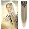 Gairyan 60cm Extension Capelli Clip 8 Fasce Set Clip in Hair Extensions Lisci Posticci per Capelli Finti Extension a Clip Naturali Sintetici Lungo Dritti, Marrone dorato Ombre Biondo candido