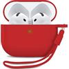 MyGadget Custodia in Silicone per AirPods 4 [ 2024 ] - [ Compatibile con Qi ] con Braccialetto in Silicone - Custodia Protettiva Morbida - Rosso