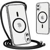 Yoedge Magnetica Traslucida Opaca Cover per iPhone 16 Plus con Cordino 6,7, Compatibile con Magsafe, Traslucida Opaca Ultra Sottile Silicone TPU Antiurto Custodia con Collana Laccio Tracolla, Nero