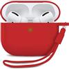 MyGadget Custodia in Silicone per AirPods Pro 1a Generazione - [ Compatibile con Qi ] con Braccialetto in Silicone - Custodia Protettiva Morbida - Rosso
