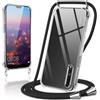 Coiwxmoi Cover per Huawei P20 Pro con Cordino 6.1,Trasparente Custodia con Laccio Tracolla Corda Catena Cinghia,Ultra Morbido Silicone TPU Antiurto Case per P20 Pro, Nero