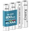 KAMCY NiMh - Batterie ricaricabili AAA ad alta capacità, 1100 mAh, batterie AAA ricaricabili 1,2 V LR03, confezione da 4, edizione aziendale, precaricata