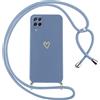 Oelrstfe Cover per Samsung Galaxy A12/M12/A12 Nacho con Cordino,Custodia Silicone Morbido Sottile con Motivo Cuore e Collana Laccio Tracolla,Antiurto Antigraffio Corda Collo Regolabile Case,Blu