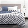 HOME LINGE PASSION Parure copripiumino 200 x 200 cm - 3 pezzi - morbido percalle di cotone - copripiumino + federe - bianco e blu - modello L'elegante