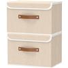 OUTBROS 2 Pezzo Scatole Cartone con Coperchio, Contenitore Pieghevole, 44x29x30 cm Scatole Armadio, Contenitore di Tessuto con Maniglia, Contenitore Armadio, Beige