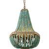 Newrays Vintage Wooden Beads Lampada a Sospensione (Blu-WL) | Plafoniere da cucina rustica a 5 luci