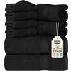 Utopia Towels, Set Di Asciugamani Da 8 pezzi, 2 Asciugamani Da Bagno, 2 Asciugamani a Mano e 4 Panni Da Lavare, Altamente Assorbente Per Bagno, Palestra, Hotel e Spa (Nero)