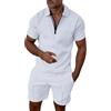 Modaworld Set Uomo Polo Zip Completo, Tuta Estiva 2 Pezzi - Maglia con Cerniera Scollo a V + Pantaloncini Corti con Tasche per Jogging, Casual e Taglie Forti