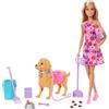 Barbie - Set Cagnolina Cammina e fa i bisogni, con bambola bionda Malibu, cucciolo e accessori per la passeggiata inclusi, giocattolo per bambini, 3+ anni, JJB46