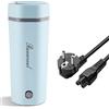 Rauwseul Bollitore elettrico da viaggio, mini tazza riscaldante portatile 450 ml, mini tazza riscaldante interna in acciaio inox 1304, chiusura automatica (blu)