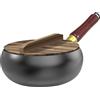 Suevut Padella Ferro con Coperchio di Legno, Non Rivestita Padella Ghisa, Cast Iron Pan, Pentola per Pasta, Asparagiera Pentola, Big Belly Pot Adatto per Friggere, Cuocere, Stufare e Soffriggere