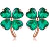 Reffeer Orecchini a forma di quadrifoglio in argento Sterling 925 con zirconi cubici in oro rosa C verde St Patriks Day orecchini donna e adolescente