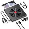 BEVA Masterizzatore DVD CD Esterno, Lettore DVD/CD Esterno USB 3.0 e Tipo-C per PC, Lettore di Schede SD/TF, Unità CD Esterna per Laptop Windows 7/8/10/11/XP/Vista Linux