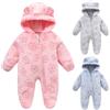 Fnaobai Tuta invernale neonato Bambino ragazza ragazzo Orecchio di orso Pagliaccetto in pile con cappuccio Neonato Footie Jumpsuit Outwear Cappotti (Rose, 70CM(6-9M))