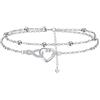 Arrebol Cavigliera Donna Argento 925 Doppia Catena con Perline Estate Spiaggia Catena Piedi - Anallergica Regolabile [22+4cm]