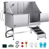 VEVOR Stazione di Lavaggio per Cani in Acciaio Inox, Vasca per Toelettatura per Animali Domestici di Grandi, Medie e Piccole Dimensioni 157,48 cm con Rampa, Pannello Filtro per Acqua, Porta Destra