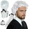 BEKIDER Parrucca legale per cosplay con coda di cavallo bianca per uomo, parrucca coloniale, in cipria, divertenti riccioli bianchi per Halloween