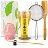 TEANAGOO Set di fruste Matcha, frusta Matcha (100 rebbi) con supporto rosa, set tradizionale da 6 pezzi, paletta (chashaku), cucchiaino da tè, chasen in bambù per fare latte, accessorio per cerimonie