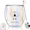 Binoster Bicchiere carino con isolamento a doppia parete, tazza per tè e latte, con orso carino, ottima idea regalo per compleanni, per ufficio e uso domestico (orso iridescente)