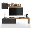 WHOUS Parete Attrezzata CHRONOS per Soggiorno, Mobile Tv Regolabile, Cubo con 1 Anta e Mensola per Salotto in Legno, 180/290x40 cm, Antracite Opaco e Rovere